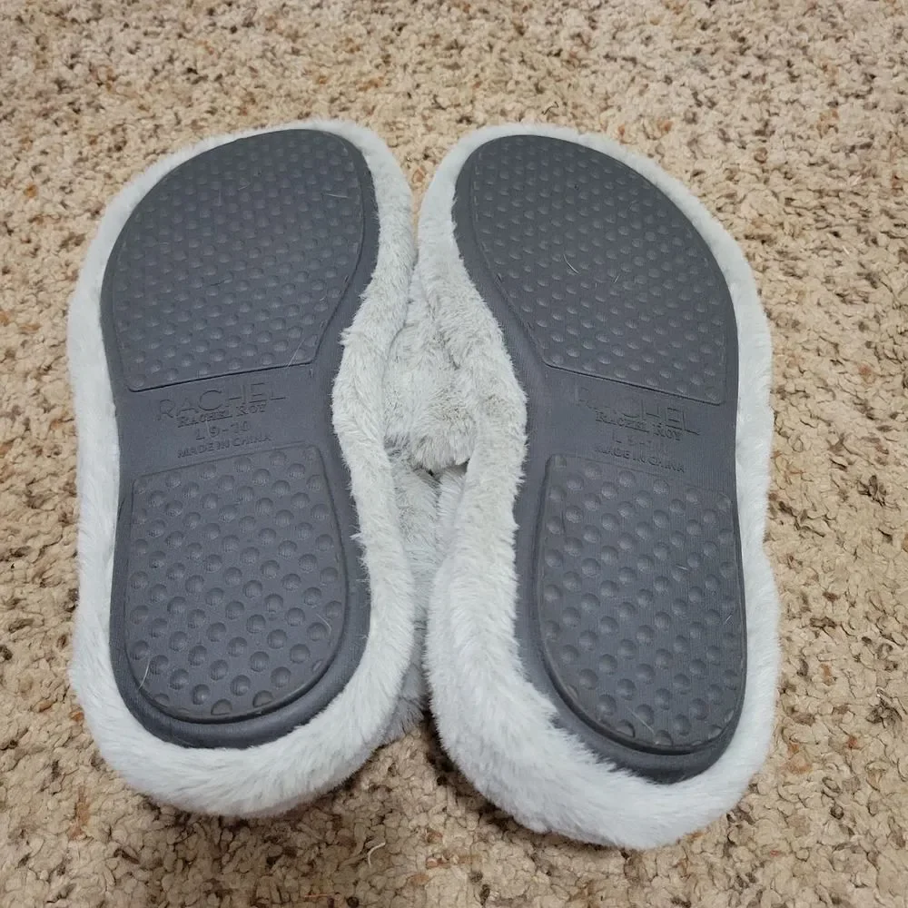 RACHEL Rachel Roy Ruby Plush Gray Slingback Furry Slipper Size L 9-10 - Picture 2 of 7